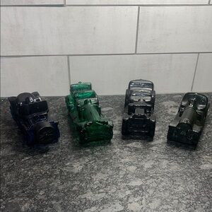 Vintage Avon Decanters Glass Car Figurines in Blue, Green and Black